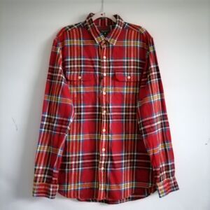 American Eagle Outfitters Mens Red Rugged Flannel Button Up Plaid Shirt Size XLT